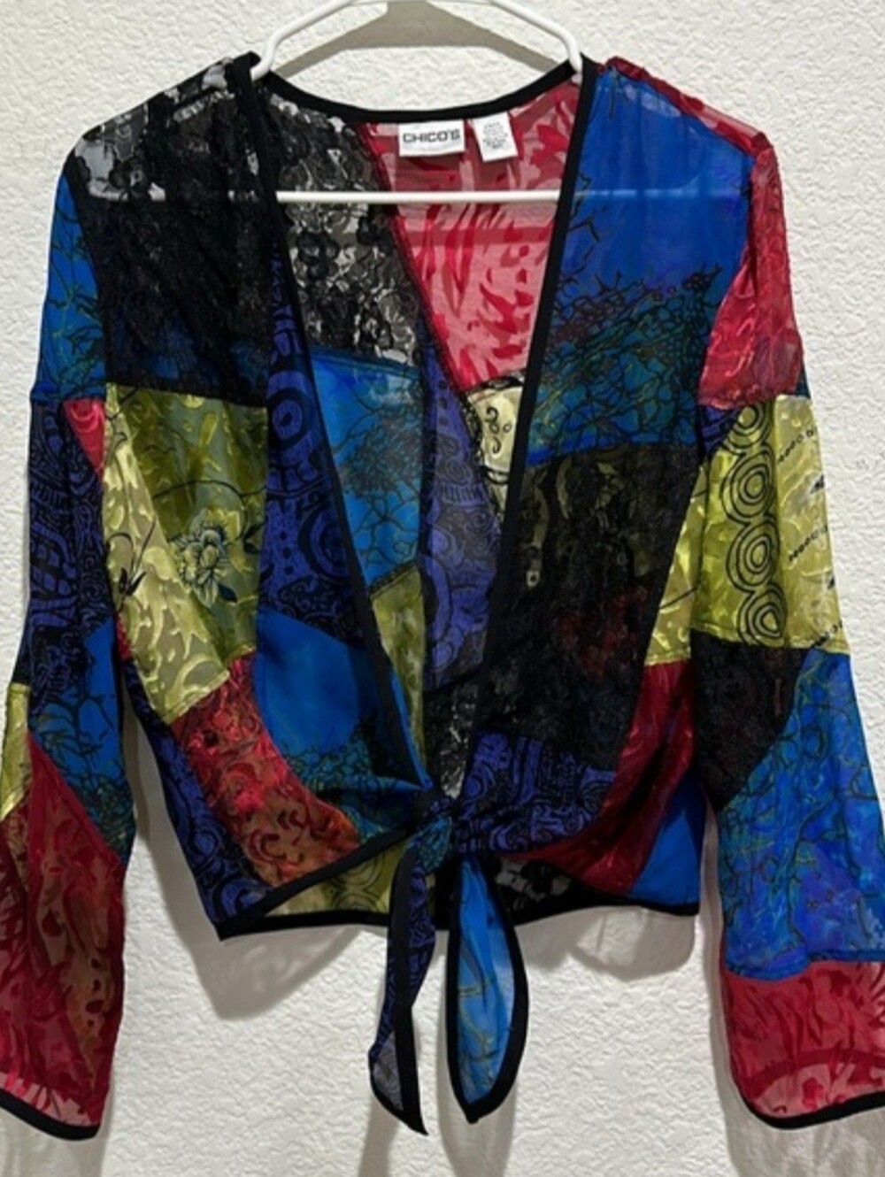 Chico's Unique Colorful Colorblock Silk Blend Top Size Large!